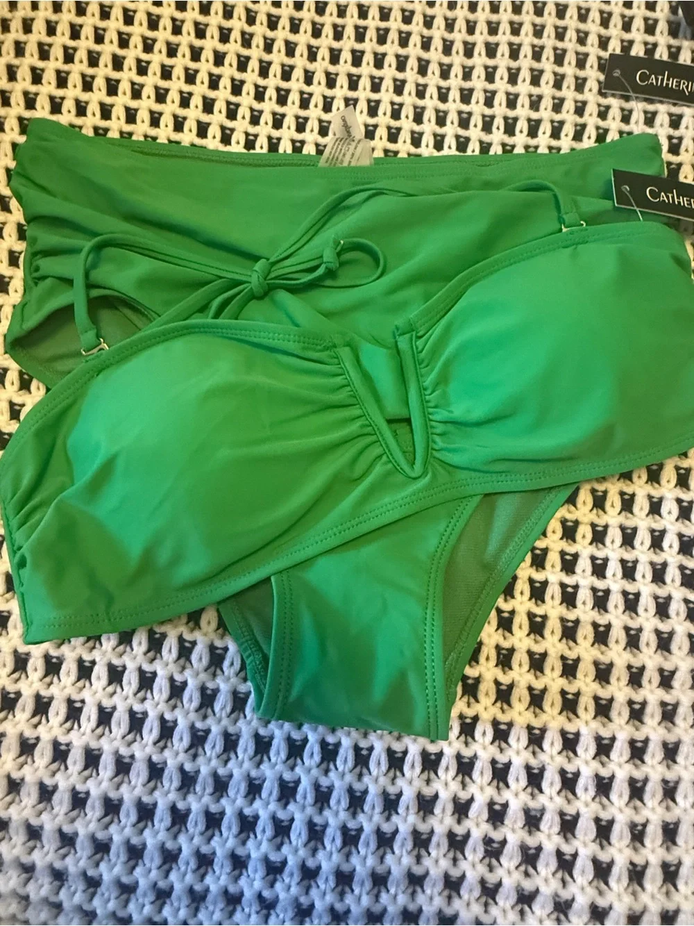 NWT - Catherine Malandrino Green Bandeau V-Notch High-Waist Bikini size medium